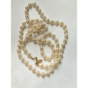 Vintage Signed Miriam‎ Haskell Long Baroque Faux Pearl Beaded Necklace